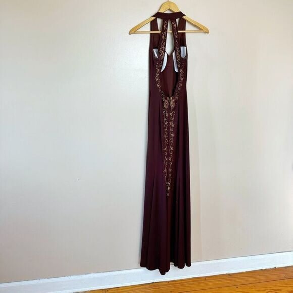 SALE! Brown DJ Nights Beaded Halter Long Gown Y2K Size 3/4 EUC - Picture 2 of 6